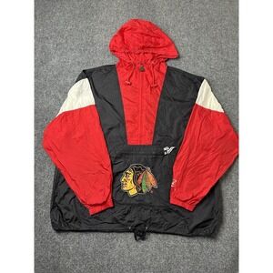 Mens Windbreaker Logo Athletic Chicago Blackhawks Hooded Jacket, Size XL